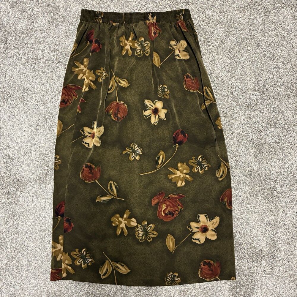 VTG Casual Corner Woman’s Floral Maxi Skirt Size 14/16 Olive Green Cottagecore - Picture 5 of 8